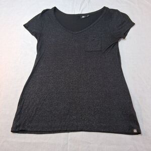 Rock & Republic Black Glitter Tee Y2K Modern Glam Pocket Top Size M